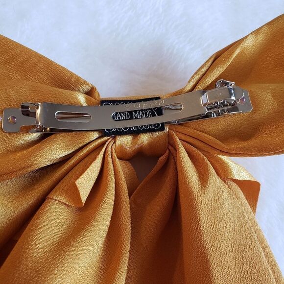 Golden Yellow Satin Hair Bow Barrette - Picture 3 of 3